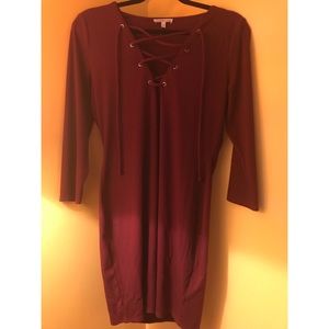 Maroon laced up front dress